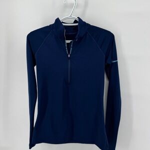 Nike Pro Hyperwarm Women Navy Blue Quarter Zip Long Sleeve Athletic Top M